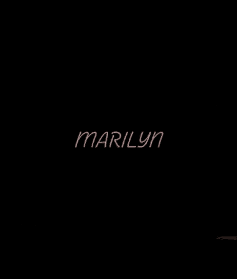 a pink swirl with marilyn written in red on a black background