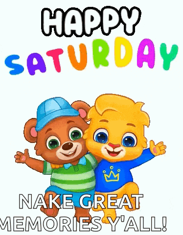 a happy saturday greeting card with two bears hugging each other