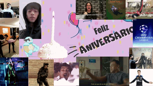 a collage of images with the words feliz aniversario in the middle