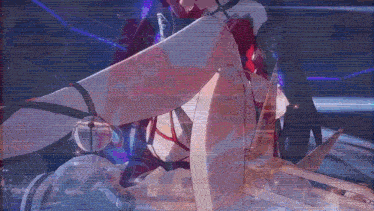 a video game character is laying on the ground with a sword in her hand