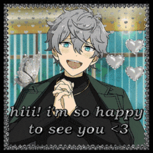 a picture of a boy with hearts and the words " i 'm so happy to see you < 3 "