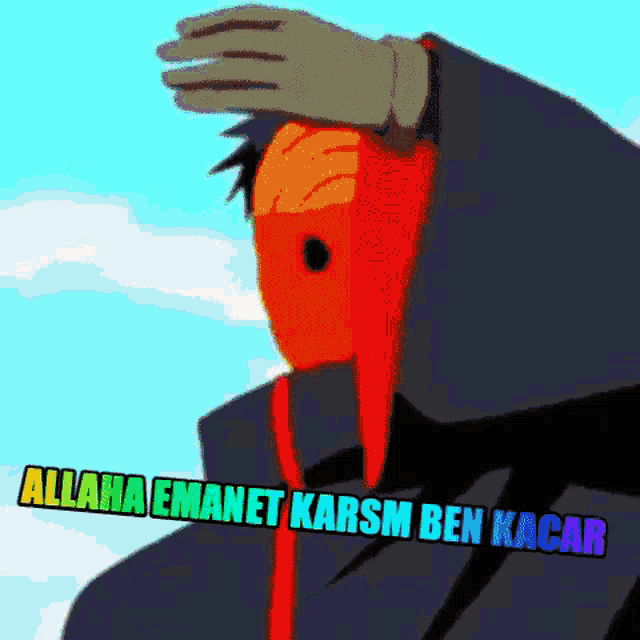 a cartoon character is wearing a red mask and covering his face with his hand .