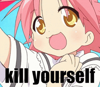 a picture of a girl with pink hair and the words kill yourself on the bottom