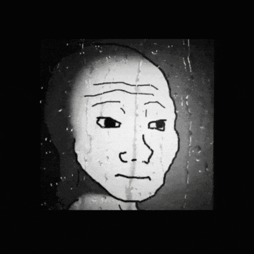 a black and white drawing of a man 's face with the words jeeters reflecting on wrong life choices be like