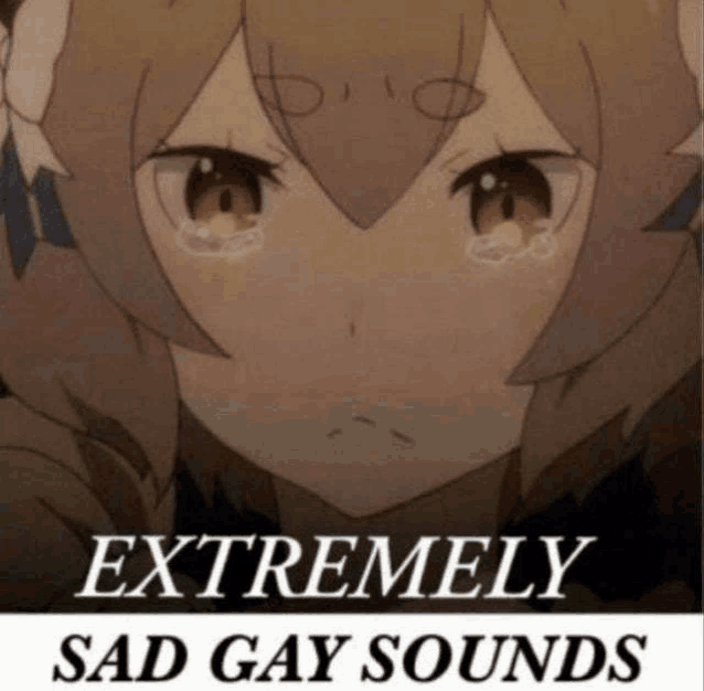 a picture of a girl crying with the words " extremely sad gay sounds "