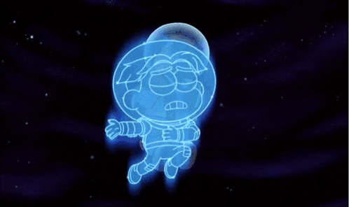 a blue cartoon character with a triangle on his chest