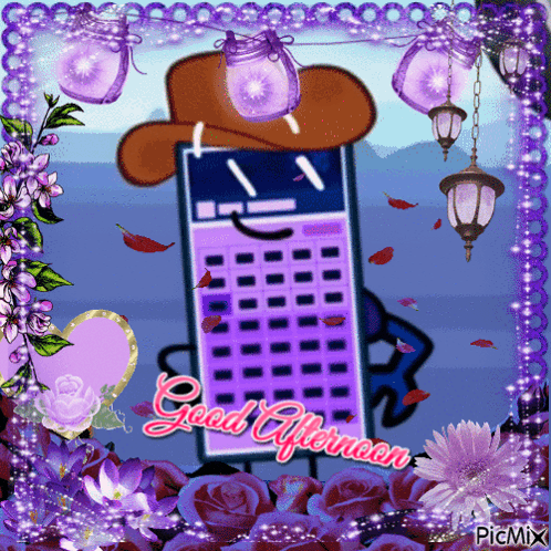 a picture of a calculator wearing a cowboy hat with the words good afternoon on it