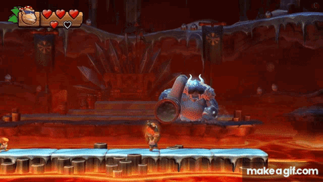 a video game screen shows a throne in the middle of a cave