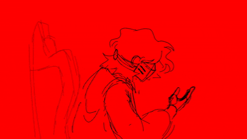 a drawing of a person standing in front of a red wall .