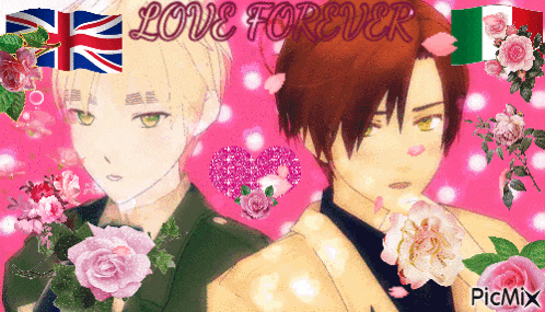 a picture of two anime characters with the words love forever