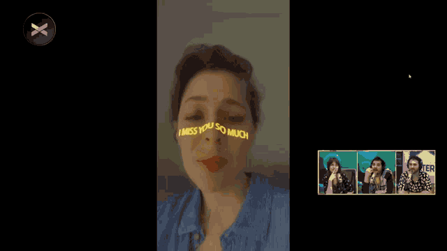 a woman wearing red lipstick has i miss you so much written on her face