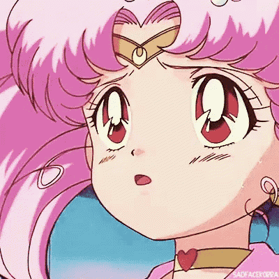 a close up of a pink haired anime girl with a heart on her forehead .