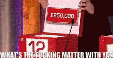 a person is holding a box with a sign that says 250,000