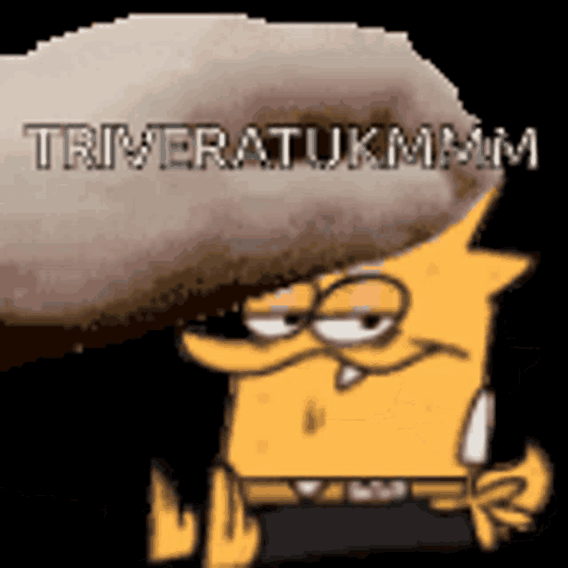 a cartoon character is wearing a hat and the words triveratukmmm are above him