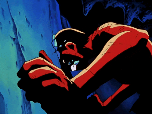 a cartoon drawing of a person with a sword in their mouth