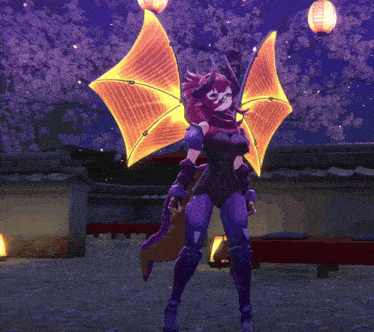 a video game character with glowing wings and a mask
