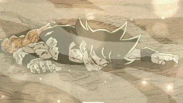 a drawing of a person laying on the ground with a lightning bolt behind them