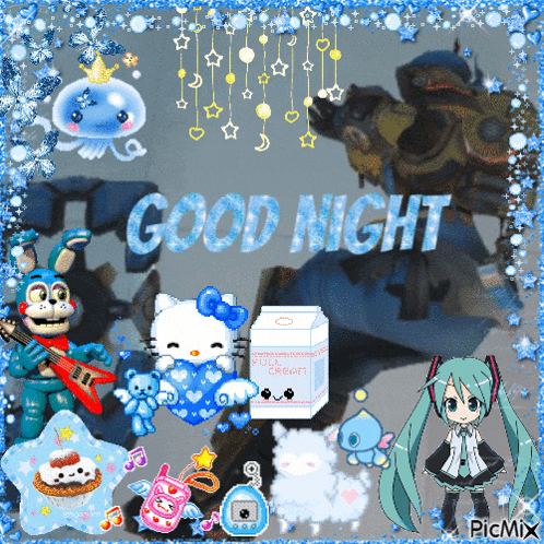 a picture that says good night with cartoon characters