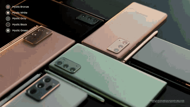 several samsung phones are stacked on top of each other in different colors