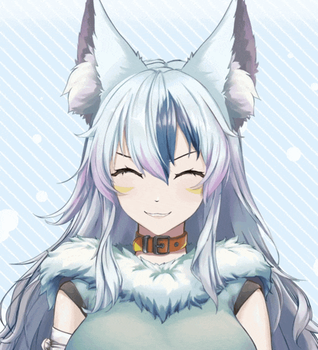 a drawing of a girl with long white hair and a collar on her neck