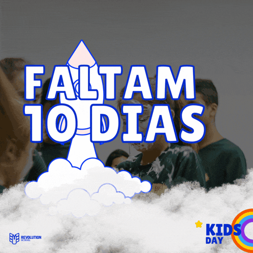 a poster that says " faltam 10 dias " with a rocket coming out of the clouds