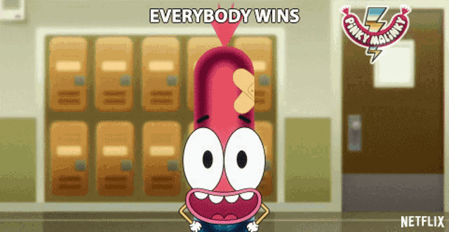 a cartoon character with a bandage on his head and the words everybody wins behind him