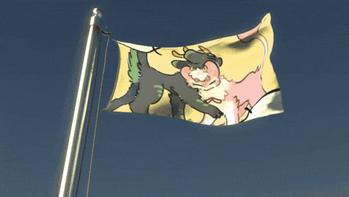 a flag with a picture of two cats on it
