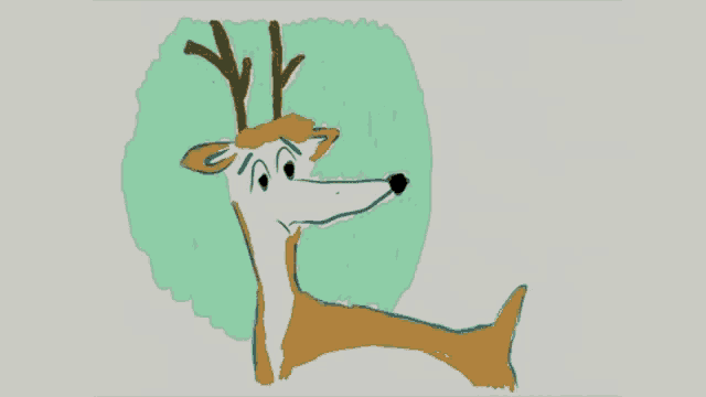a cartoon drawing of a deer with an afro on its head