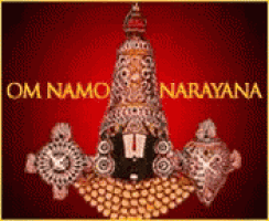 a picture of a statue of a deity on a red background with the words om namo narayana