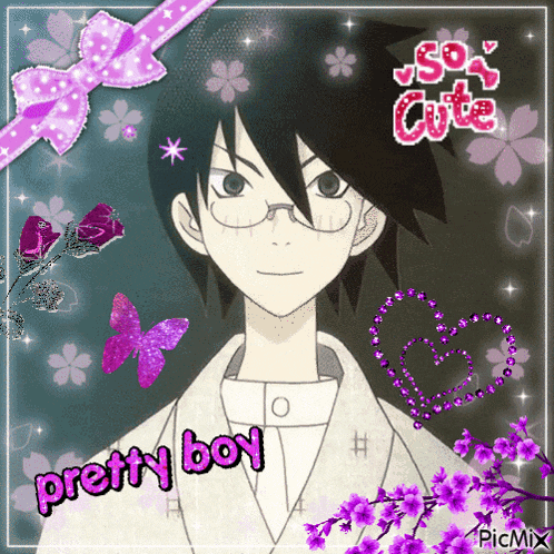 a picture of a boy with glasses and the words pretty boy