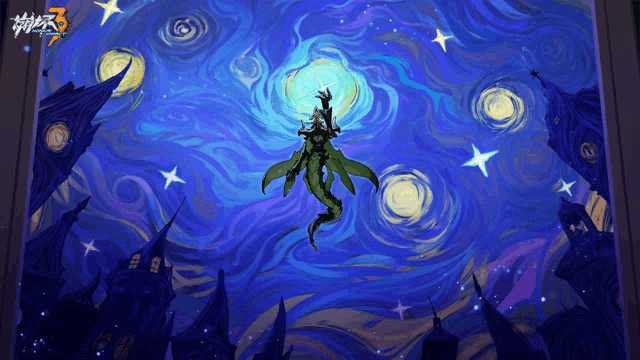 a painting of a starry night sky with the number 3 on it