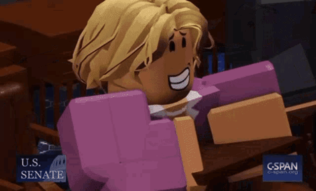 a cartoon character is sitting in a chair with a sign that says u.s. senate on it