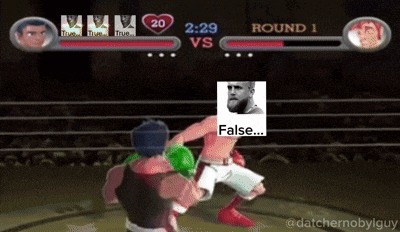 a video game shows a boxing match between two fighters and a picture of a bearded man with the caption false