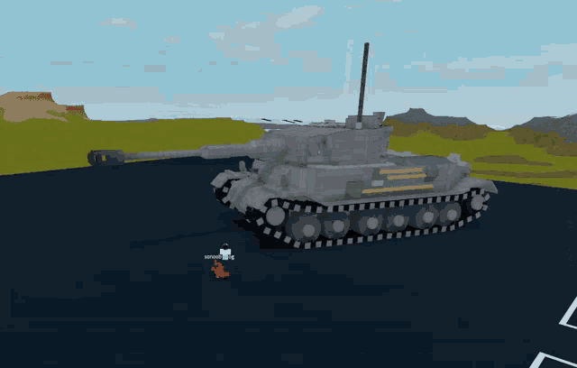 a tank in a video game with a person standing next to it that says smokedyrig