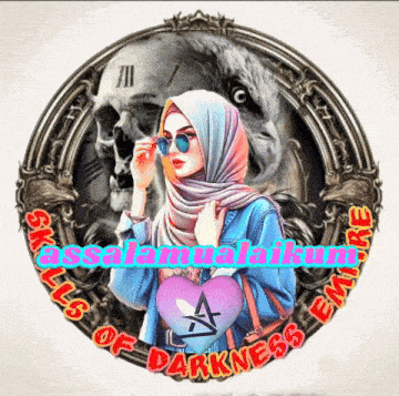 a woman in a hijab is in a circle with the words " skills of darkness " on it