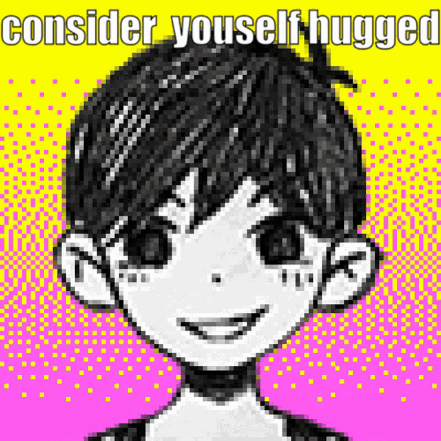 a pixel art of a person with the words consider yourself hugged