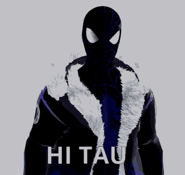 a black spiderman giving the middle finger with the word hi tau below him