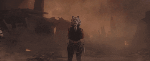 a woman in a zebra mask stands in front of a building