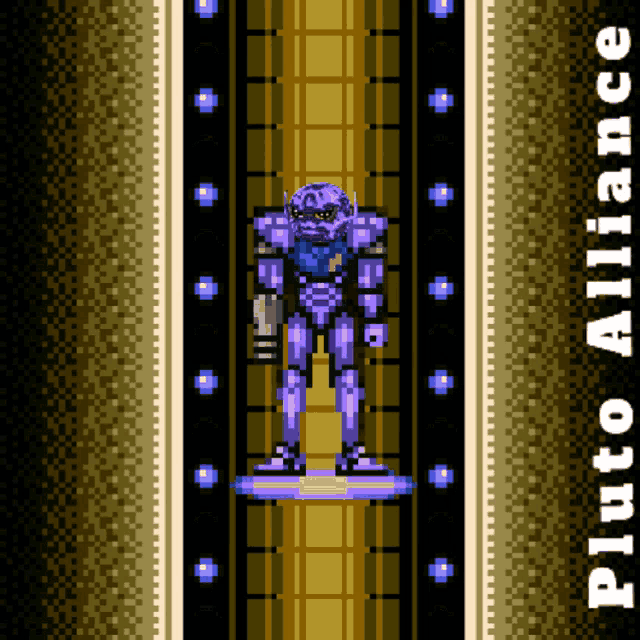 a pixel art of a robot with the words pluto alliance