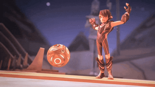 a cartoon character is balancing a ball on his head