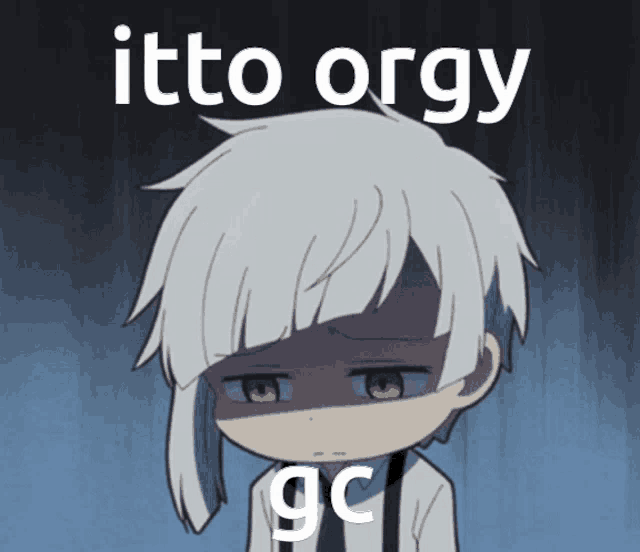 a cartoon character with the words " itto orgy gc " written on it
