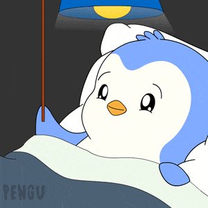 a cartoon of a penguin laying in bed with the word pengu on the bottom right