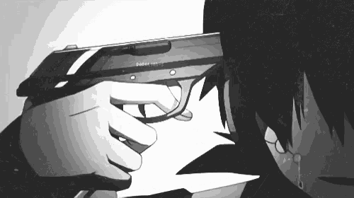 a black and white drawing of a person holding a gun that says double action