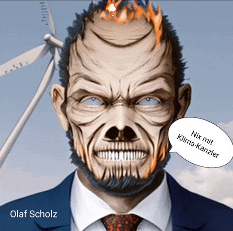 a man in a suit and tie with a speech bubble that says olaf scholz