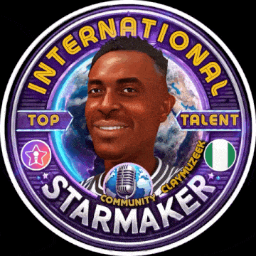 a logo for international starmaker with a man in the center
