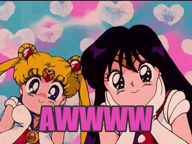 a cartoon of two girls with the word awwww in the upper right corner