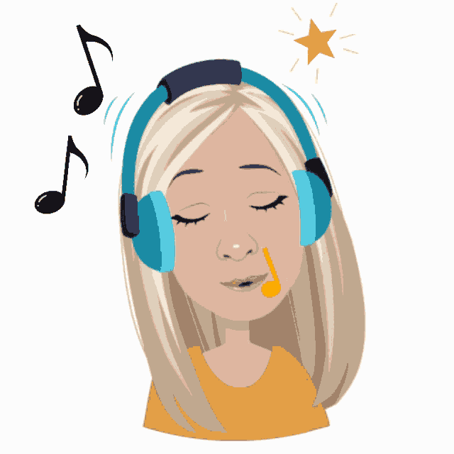 a cartoon woman wearing headphones is listening to music