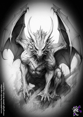 a black and white drawing of a dragon with the website www.pinterest.com visible