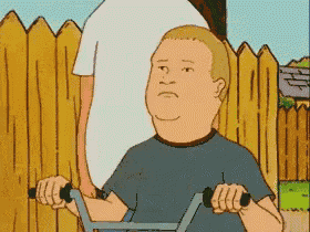 a cartoon character from king of the hill is riding a bicycle