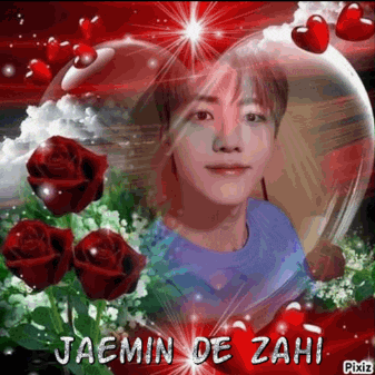a picture of a man in a heart surrounded by red roses